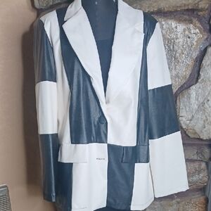Lighweight Faux Leather Long Blazer New